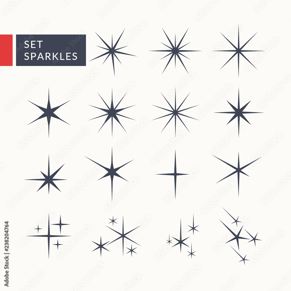 Set of sparkles in flat style. Vector elements for design Set of sparkles in flat style. Vector elements for design