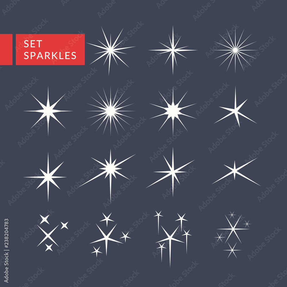 Set of sparkles in flat style. Vector elements for design Set of sparkles in flat style. Vector elements for design