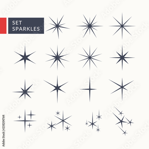 Set of sparkles in flat style. Vector elements for design