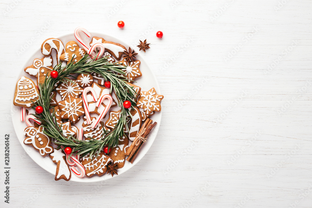 Plate with Christmas gingerbread cookies. Plate with Christmas gingerbread cookies.