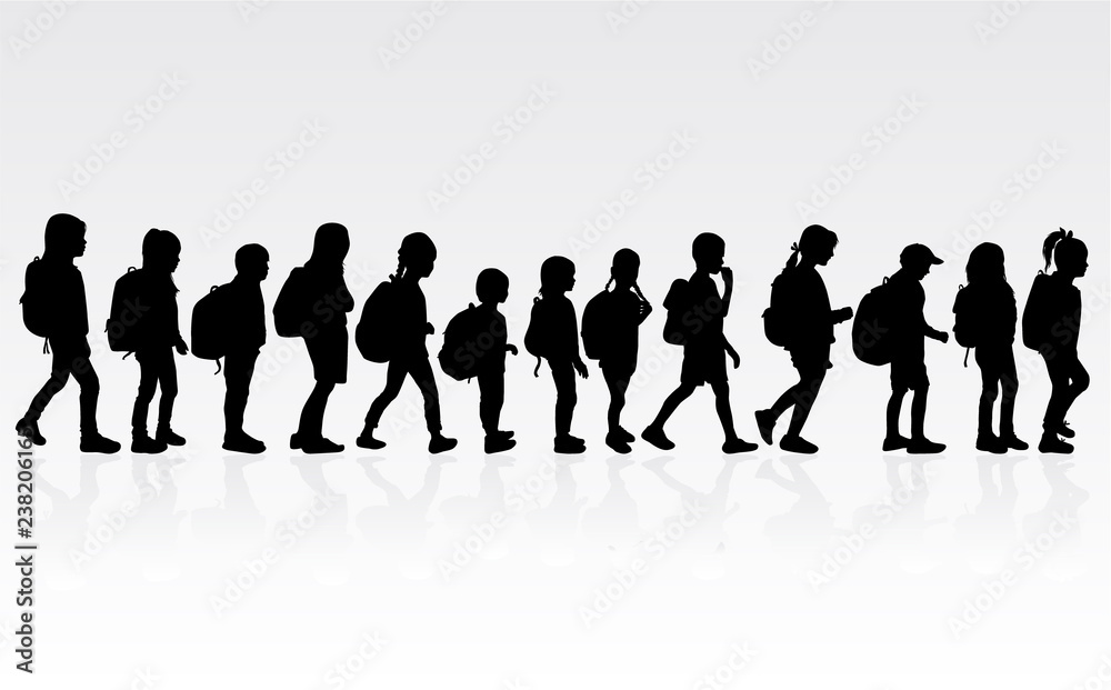 Silhouette of a child with a backpack . Silhouette of a child with a backpack .