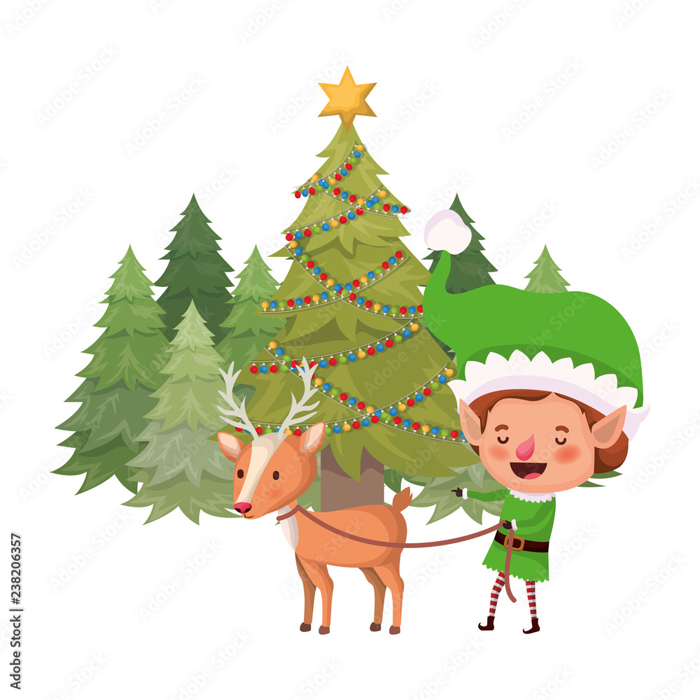 elf with reindeer and christmas tree avatar character elf with reindeer and christmas tree avatar character