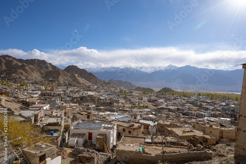 A landscape view from the Leh Palace with Leh city top view, Leh Ladakh, India.