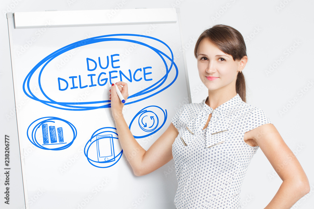 Business, Technology, Internet and network concept. A young entrepreneur writes on the blackboard the word: Due diligence Business, Technology, Internet and network concept. A young entrepreneur writes on the blackboard the word: Due diligence