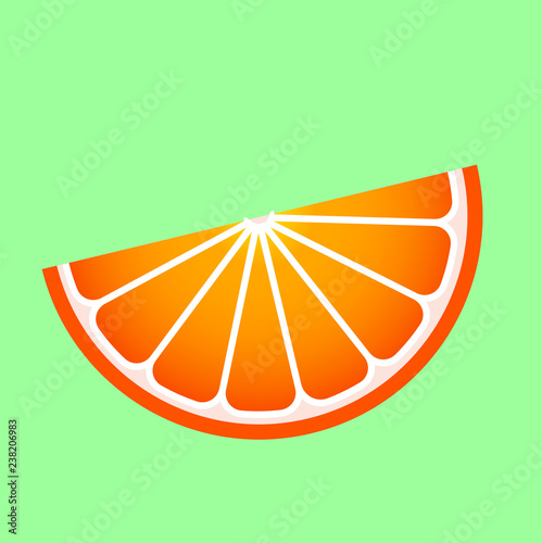 Orange slice on green background. Orange logo Vector illustration.