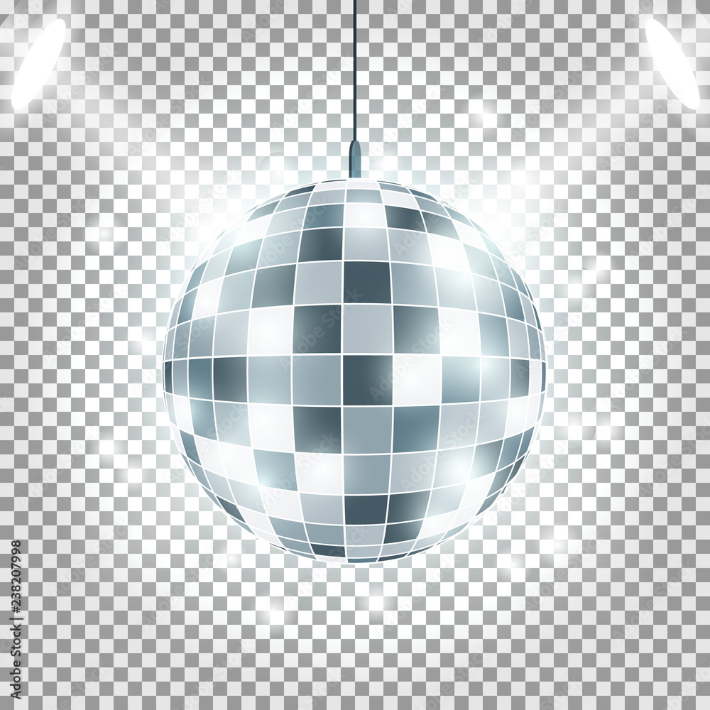 Vetor de Disco ball with light rays on transparent background