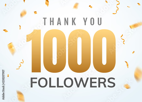 Thank you 1000 followers design template social network number anniversary. Social users golden number friends thousand celebration