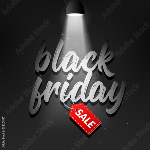 Black friday banner with light. Dark spotlight design vackground with black friday poster photo