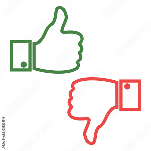 Thumb icon to the top and bottom. Simple buttons with user feedback for social network, mobile app. Flat vector illustration.