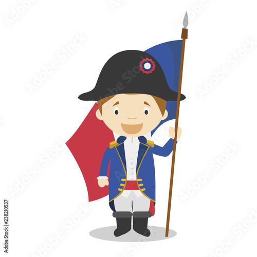 French revolution soldier cartoon character. Vector Illustration. Kids History Collection.