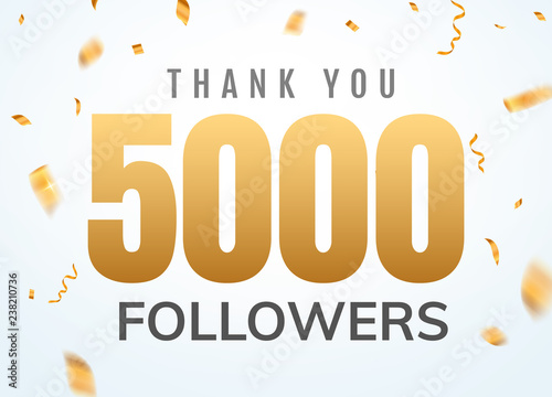 Thank you 5000 followers design template social network number anniversary. Social users golden number friends thousand celebration