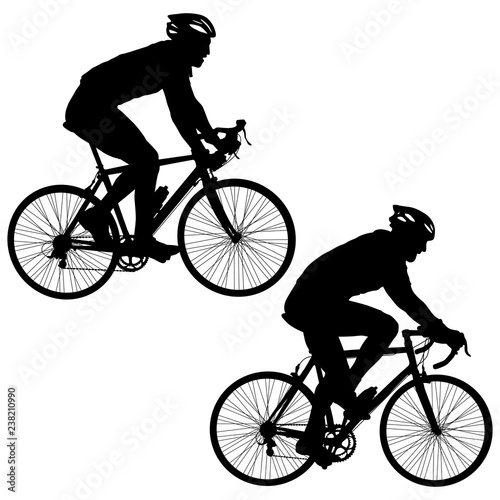 Set silhouette of a cyclist male on white background