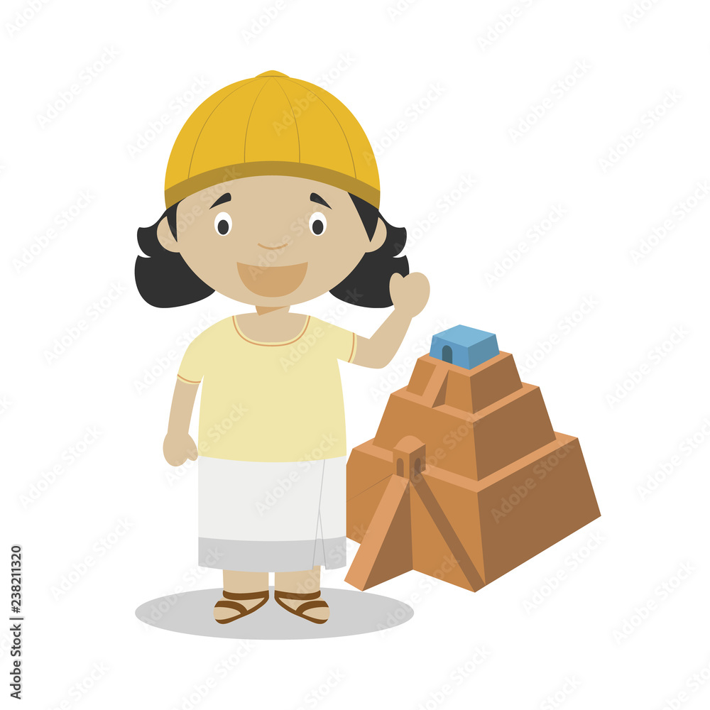 Sumerian cartoon character with ancient pyramid. Vector Illustration. Kids History Collection. Sumerian cartoon character with ancient pyramid. Vector Illustration. Kids History Collection.