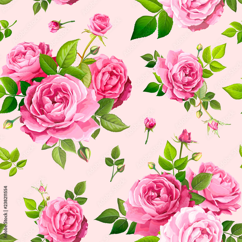 Seamless pattern with rose flowers