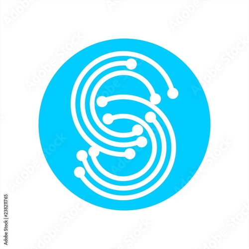 S, CSC, SS initials geometric network line and digital data logo