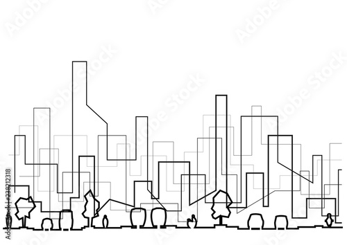 linear architectural panoramic sketch abstract street section silhouette