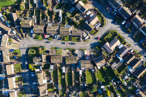 Aerial view of homes in a suburban setting in England photo