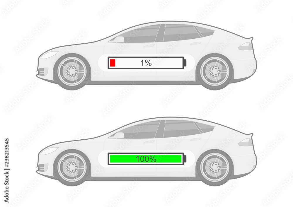 Electric car with battery status indicator. Electromobility concept