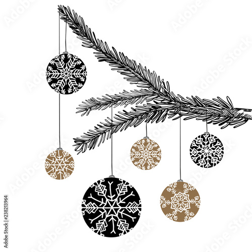 Weihnachtlich geschmückter Tannenzweig