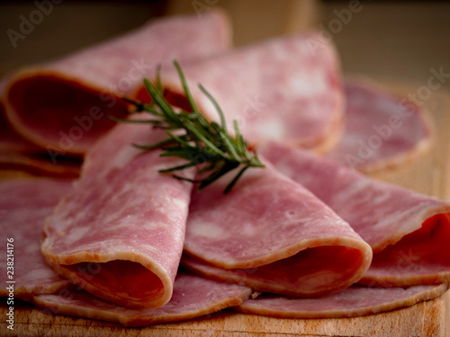 bacon sliced on a wooden background