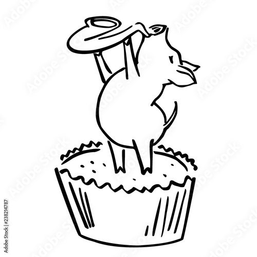 vector cartoon jazz pig with saxophone and muffin