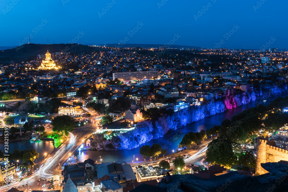 Night view of the city of Tbilisi. Georgia