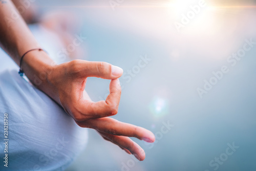 Yoga Woman Hands. Lotus Position photo
