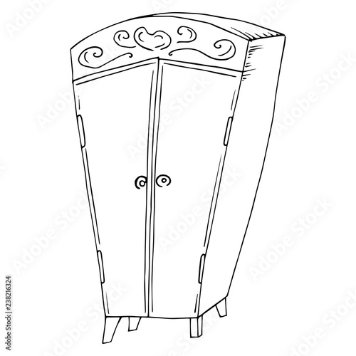 Wardrobe icon. Vector illustration of a fabulous wardrobe. Hand drawn cartoon wardrobe.