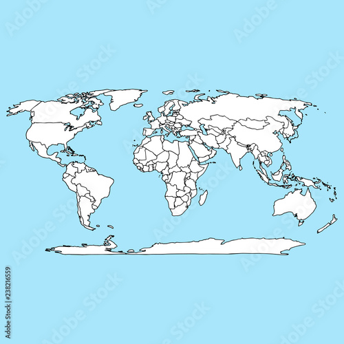 World map icon. Vector illustration outline world map. Hand drawn atlas, globe, world map.
