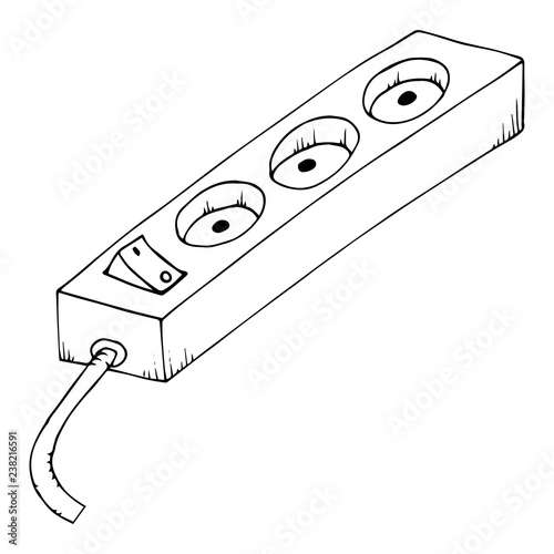 Electrical extension cord. Vector of an electrical extension cord. Hand drawn electrical extension with button.