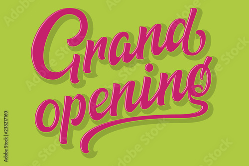 Hand drawn colorful lettering Grand Opening with shadow and higlights. Vector Ink illustration. Typography poster. Template banner, flyer, design element, decoration for opening event. photo