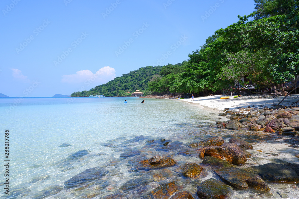 Beautiful view of Koh Wai islands, blue sea with blue sky at Trat Province, Thailand.