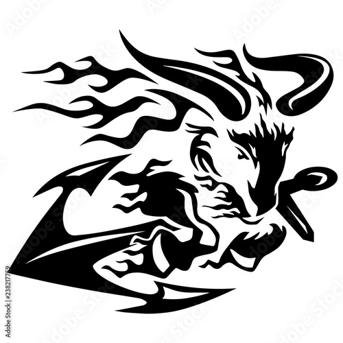 Goat Ram with Ships Anchor Black Line Drawing Vector Illustration