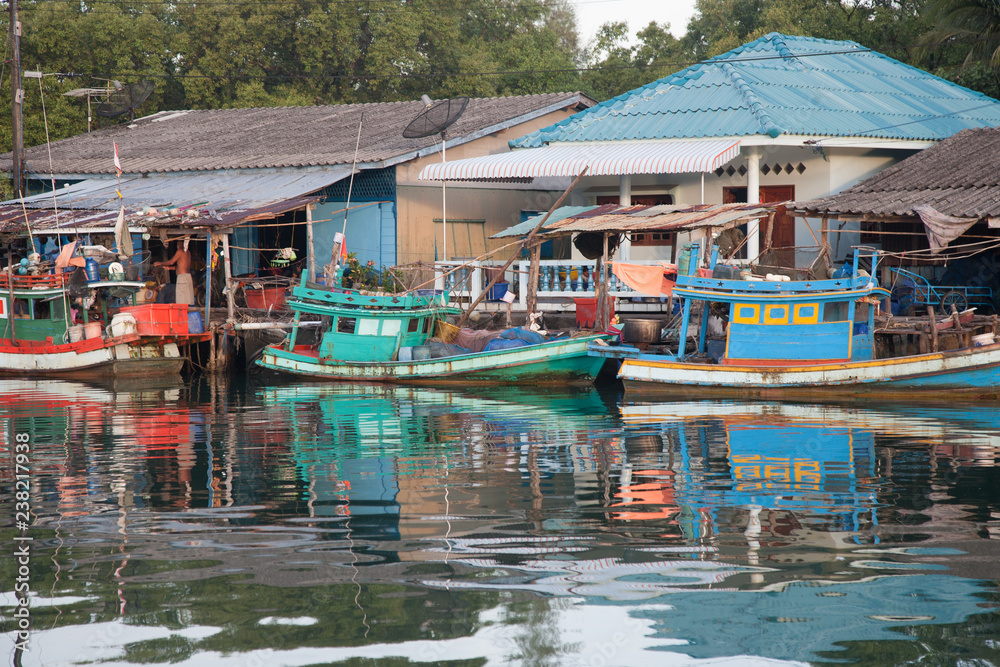 Fisher village on the river in Thailand