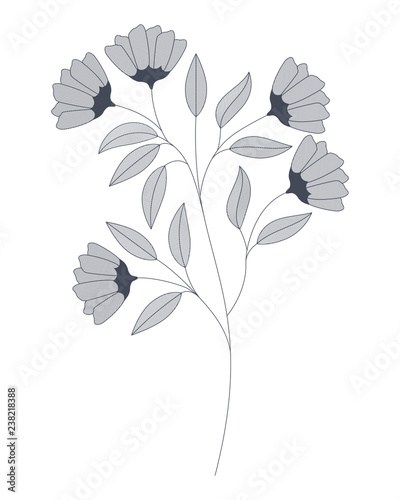 flowers with branches and leaves isolated icon