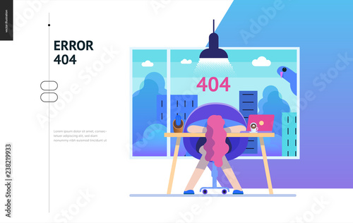 Business series, color 2- error 404 -modern flat vector concept illustration of page Error 404. Exhausted woman laying on the office table Page not found metaphor Creative landing page design template