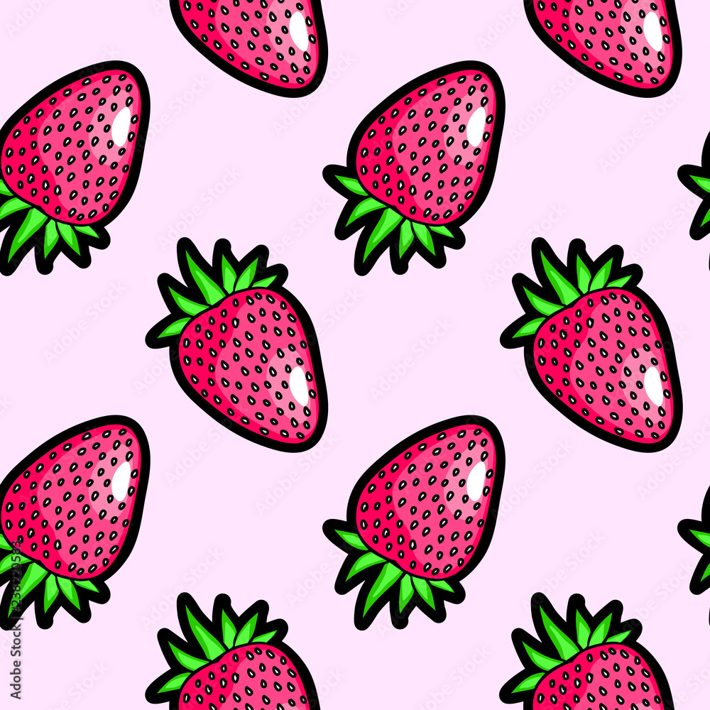Strawberries seamless pattern. Light pink background. Cute, kawaii wallpaper.  Stock Vector | Adobe Stock