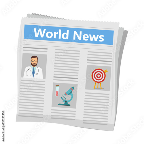 News in hard copy. Newspaper news with analytics and various articles. World news, financial articles. Vector illustration.