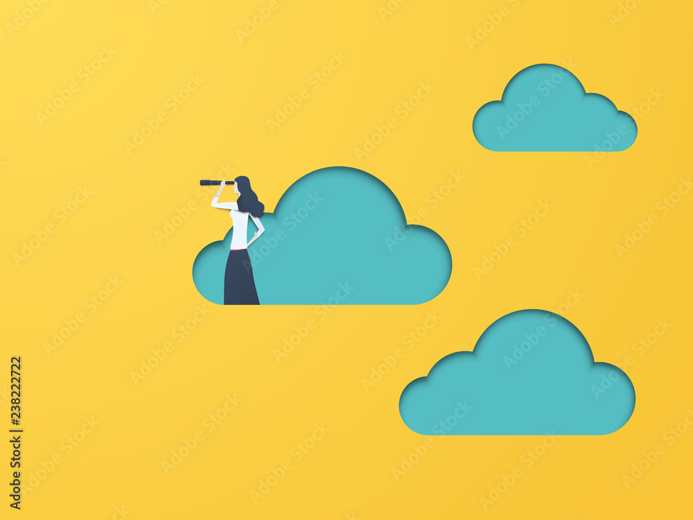 Business vision vector concept with businesswoman and telescope. Symbol ...