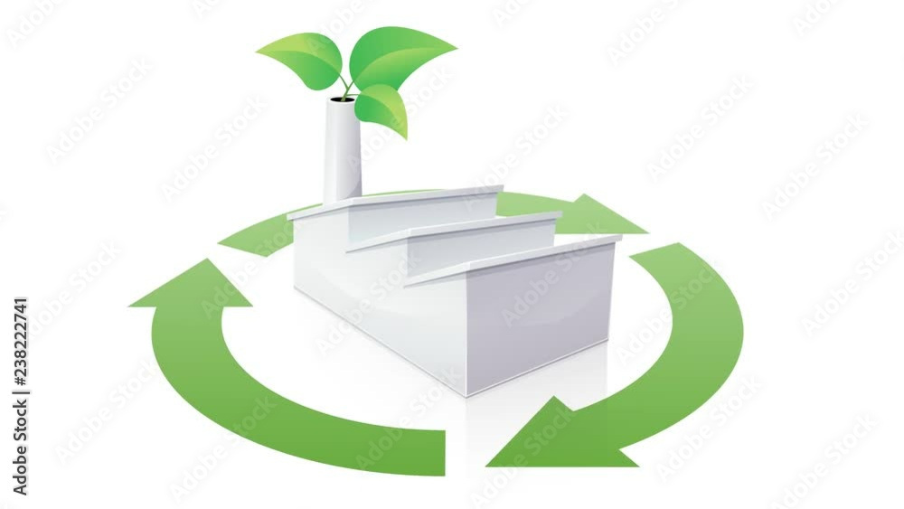 Usine blanche verte et recyclage (boucle avec reflet)