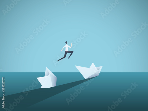 Businessman jumping from sinking ship vector concept. Symbol of new beginning, bailout, bankruptcy, new opportunity.