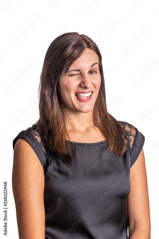 young woman winking isolated on a white background young woman winking isolated on a white background