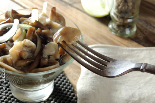 pickled mushrooms with onions photo