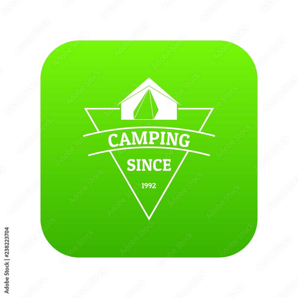 Camping icon green vector isolated on white background