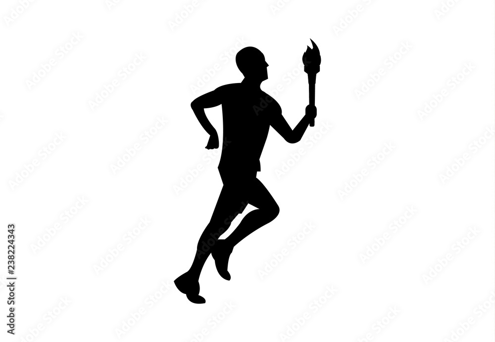 Man runner with a torch silhouette