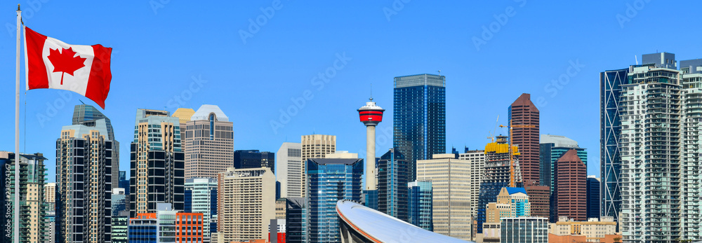 Canadian flag in Calgary city skyline at sunny day, Alberta,Canada Stock  Photo | Adobe Stock