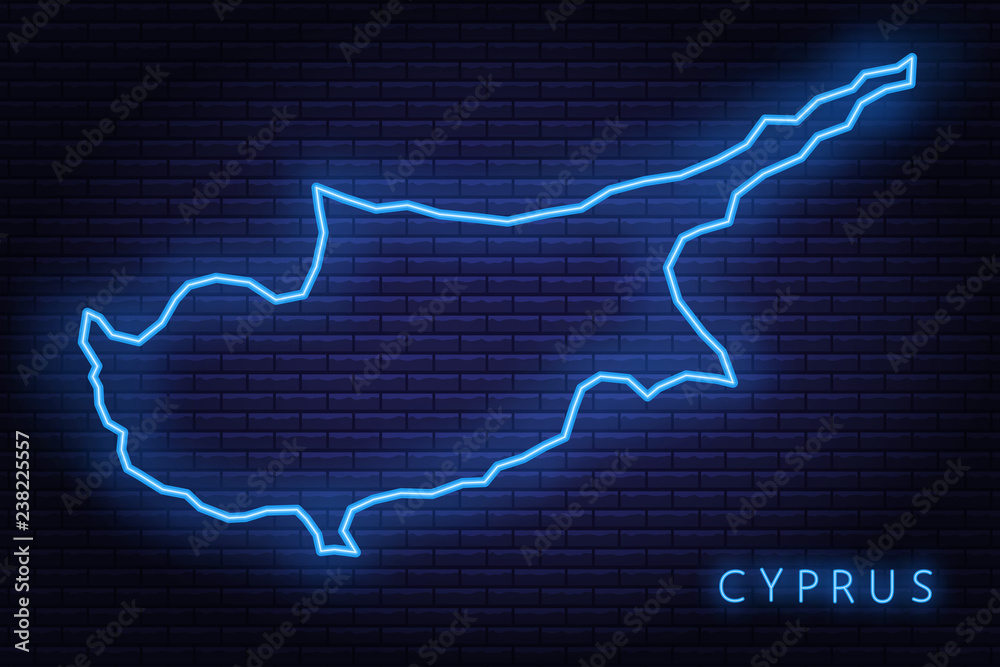 Map of Cyprus, neon light. Vector illustration of the EPS 10.