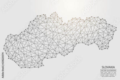 A map of Slovakia consisting of 3D triangles, lines, points, and connections. Vector illustration of the EPS 10.