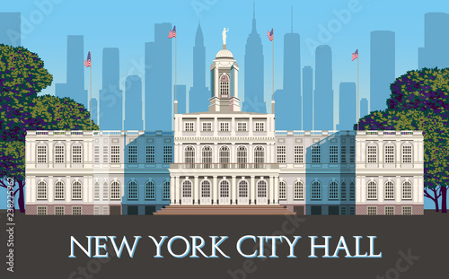New York City Hall. Pop art retro style.