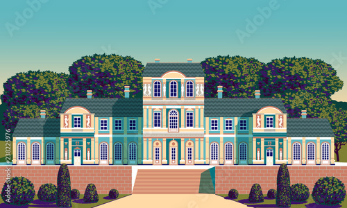 Classical Palace in the Baroque style. Pop art retro style.